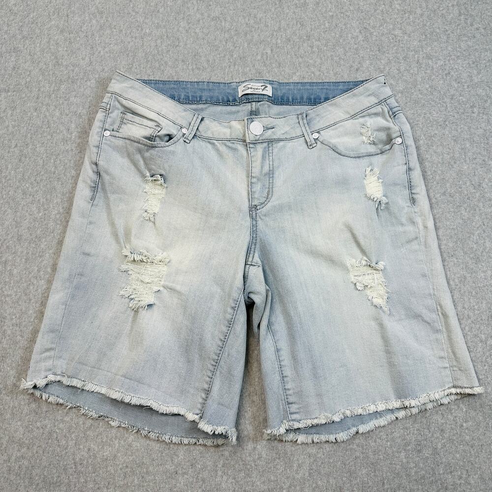 Seven7 Luxe Shorts WMNS 16 Light Wash Distressed High Rise Frayed Hem Cut-Off